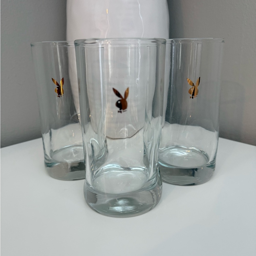 3 Playboy bunny drinking glasses